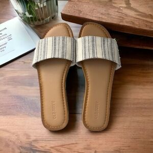 Old Navy Women’s White Grey Stripe Flats Slides Size 8